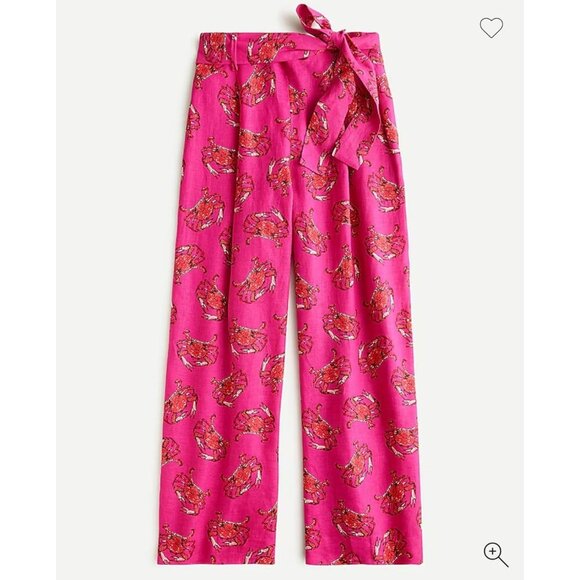 J.Crew Ratti King Crab Tie Waist Wide Leg Cropped High Rise Linen Pants Size 2 - Picture 1 of 13